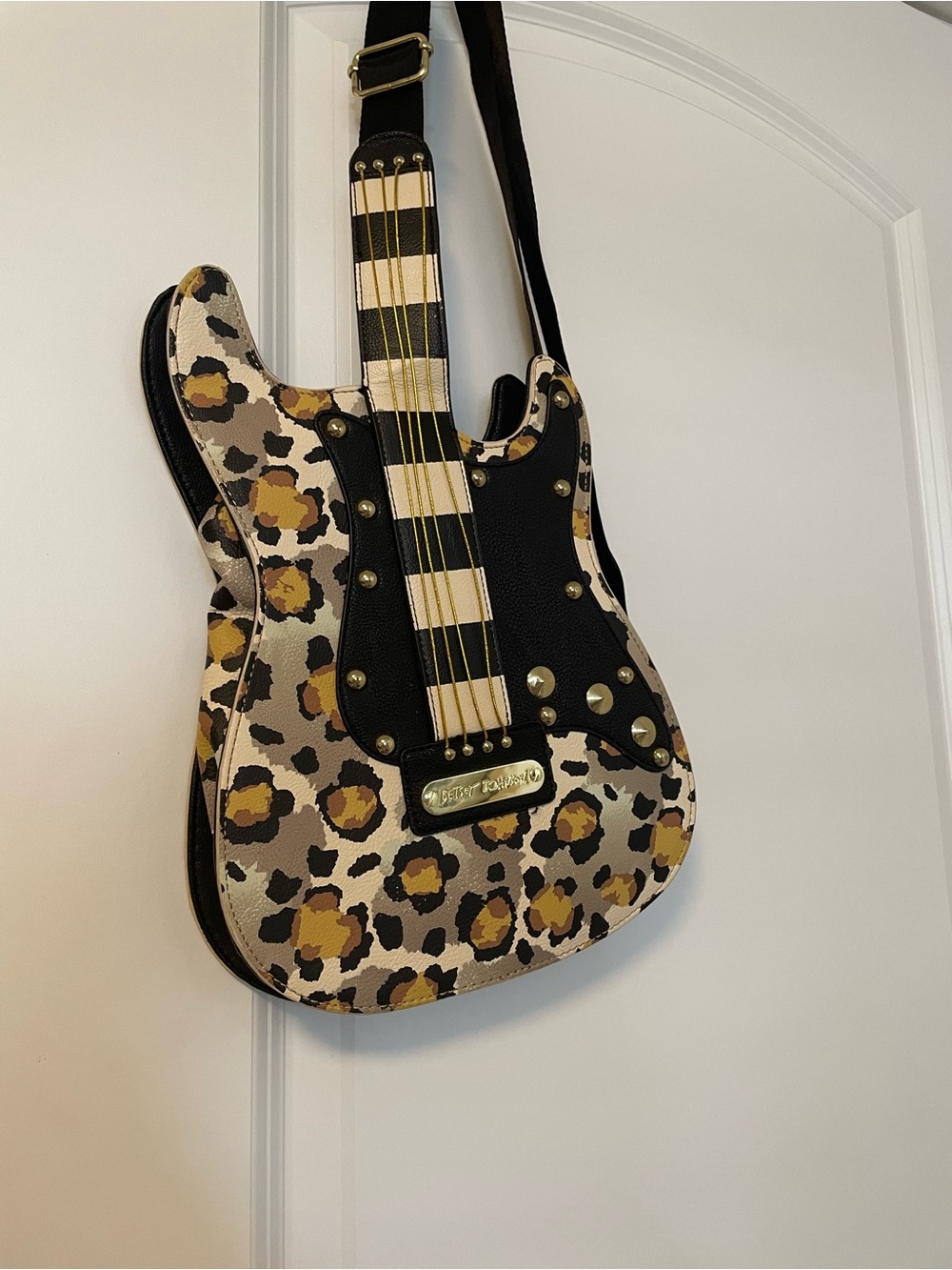 Betsey Johnson Leopard Print Guitar Crossbody Bag